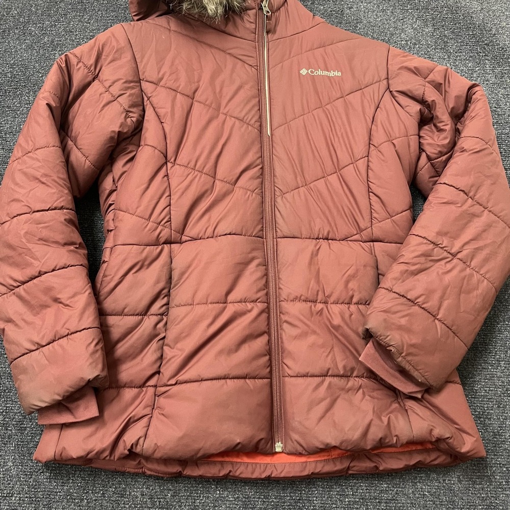 Columbia Jacket Girls XL Burgundy Hooded Faux Fur Puffer Insulated Winter‎ Coat